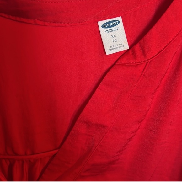 Old Navy Red Satin Silk like button up Tie Belted Shirt Dress XL - Picture 5 of 9